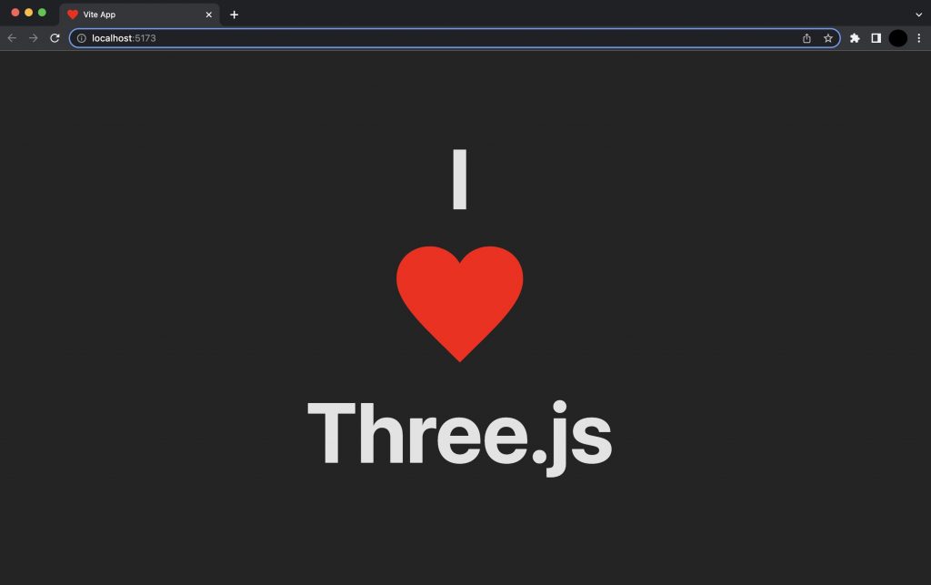 Screenshot of 2D website, which displays "I love Three.js"