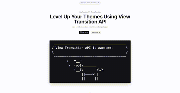 Showcase of the "diagonal swipe" theme transition using the View Transition API